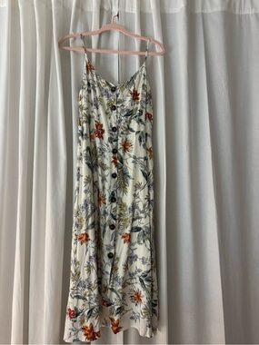 NWT Floral Button-Front Spaghetti Strap Dress in Cream